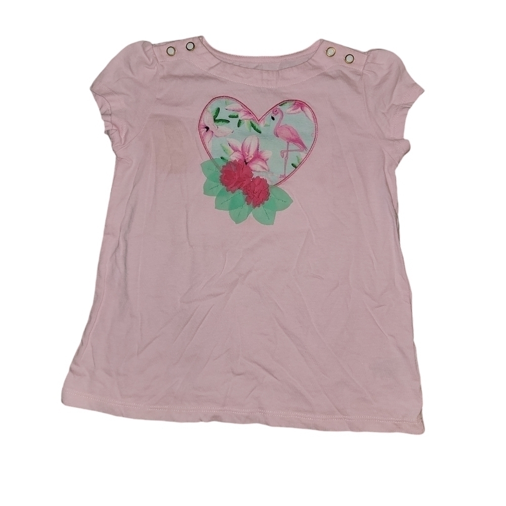 5/$25 Crown & Ivy size 4 pink short sleeve top flamingo graphic snap buttons
